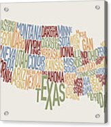 United States Text Map Acrylic Print