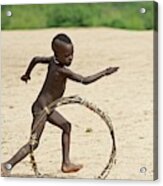 Young Karo Boy With Home Made Toy Hoop #1 Acrylic Print