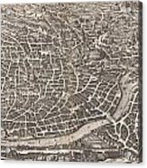 1652 Merian Panoramic View Or Map Of Rome Italy Acrylic Print