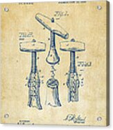 1883 Wine Corckscrew Patent Artwork - Vintage Acrylic Print