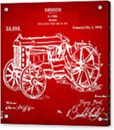 1919 Henry Ford Tractor Patent Red Acrylic Print