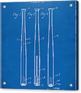 1924 Baseball Bat Patent Artwork - Blueprint Acrylic Print