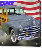1948 Pontiac Silver Streak Woody And American Flag Acrylic Print