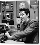 1960s Radio Disc Jockey In Studio Acrylic Print