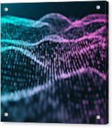 3d Illustration Rendering Of Binary Code Pattern.futuristic Particles Digital Landscape Wave Abstract Background For Business,science And Technology #2 Acrylic Print