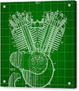 Harley Davidson Engine Patent 1919 - Green Acrylic Print