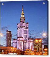 Palace Of Culture And Science At Dusk In Warsaw #2 Acrylic Print