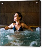 Woman Relaxing In A Hot Tub Pool During Weekend Days Of Relax And Spa In A Luxury Place During Travel Vacations. #2 Acrylic Print