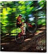 Young Man Mountain Biking In A Forest Stowe Vt Usa #3 Acrylic Print