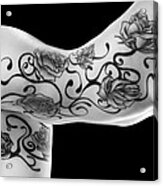 3682bw Black Rose Tattoo Side View With Full Breasts Acrylic Print