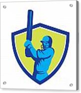 Cricket Player Batsman Batting Shield Retro #4 Acrylic Print