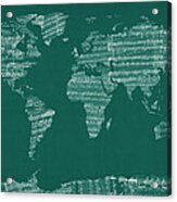 Map Of The World Map From Old Sheet Music #4 Acrylic Print