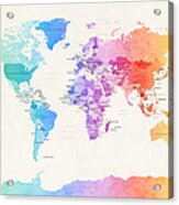 Watercolour Political Map Of The World #5 Acrylic Print