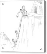 A Caveman And Woman Climb Up A Cliff Acrylic Print