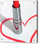 A Lip-stick In A Drawn Heart Shape On Acrylic Print