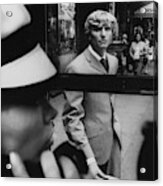 Woman In Telephone Booth Watched By Man Acrylic Print