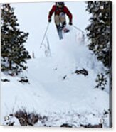 A Male Telemark Skier Jumps Off A Cliff Acrylic Print