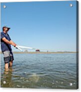 A Man Dropping The Anchor By Low Tide Acrylic Print