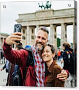 A Mature Couple Take A Selfie Together In Front Of Brandenburg Gate In Berlin Acrylic Print