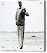 A Model Stands In The Surf In Bronzini Acrylic Print