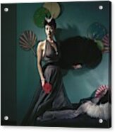 A Model Wearing A Dress With Fans Acrylic Print