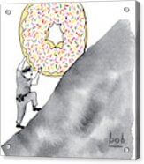 A Police Officer Pushes A Giant Donut Up A Hill Acrylic Print
