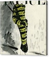 A Vogue Cover Of A Woman Wearing A Striped Coat Acrylic Print