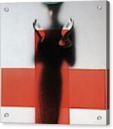 A Woman Standing Behind A Red Cross On Frosted Acrylic Print