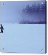 A Young Boy Walks Across The Frozen Acrylic Print