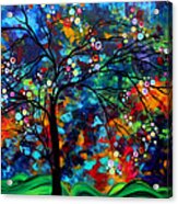 Abstract Art Original Landscape Painting Bold Colorful Design Shimmer In The Sky By Madart Acrylic Print