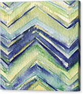 Abstract Watercolor Painting - Blue Yellow Green Chevron Pattern Acrylic Print