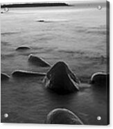 Acadia National Park Shoreline Sunrise Wakeup Black And White Acrylic Print
