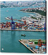 Aerial View Of Container Port And Ship Acrylic Print