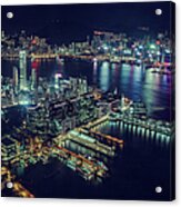Aerial View Of Illuminated City Skyline Acrylic Print