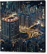 Aerial View Of Illuminated Cityscape At Acrylic Print