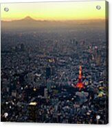 Aerial View Of Tokyo And Mount Fuji Acrylic Print