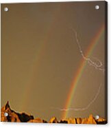 After The Storm - Lightning And Double Rainbow Acrylic Print
