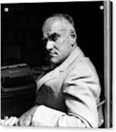 Alberto Moravia Sitting At His Desk Acrylic Print