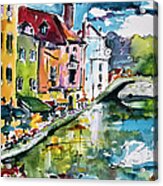 Annecy Canal And Swans France Watercolor Acrylic Print