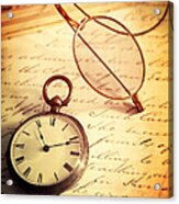 Antique Pocket Watch With Glasses On Letter Acrylic Print