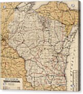 Antique Railroad Map Of Wisconsin - 1900 Acrylic Print