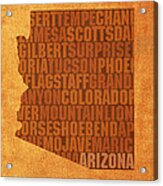 Arizona Word Art State Map On Canvas Acrylic Print
