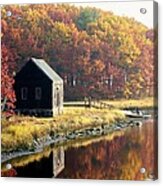 Autumn Boathouse Acrylic Print