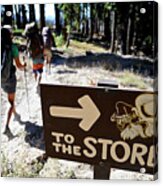Backpackers Passing Sign For Country Acrylic Print