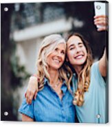 Beautiful Mature Mother And Adult Daughter Taking Selfies Together Acrylic Print