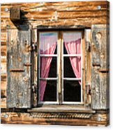 Beautiful Window Wooden Facade Of A Chalet In Switzerland Acrylic Print