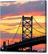 Ben Franklin Bridge At Sunset Acrylic Print
