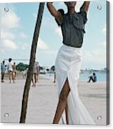 Beverly Johnson Wearing Saint Laurent On A Beach Acrylic Print