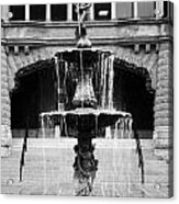 Bexar County Courthouse Blind Naked Justice Fountain San Antonio Texas Black And White Acrylic Print