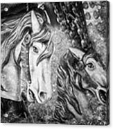 Black And White Carousel Horses Acrylic Print